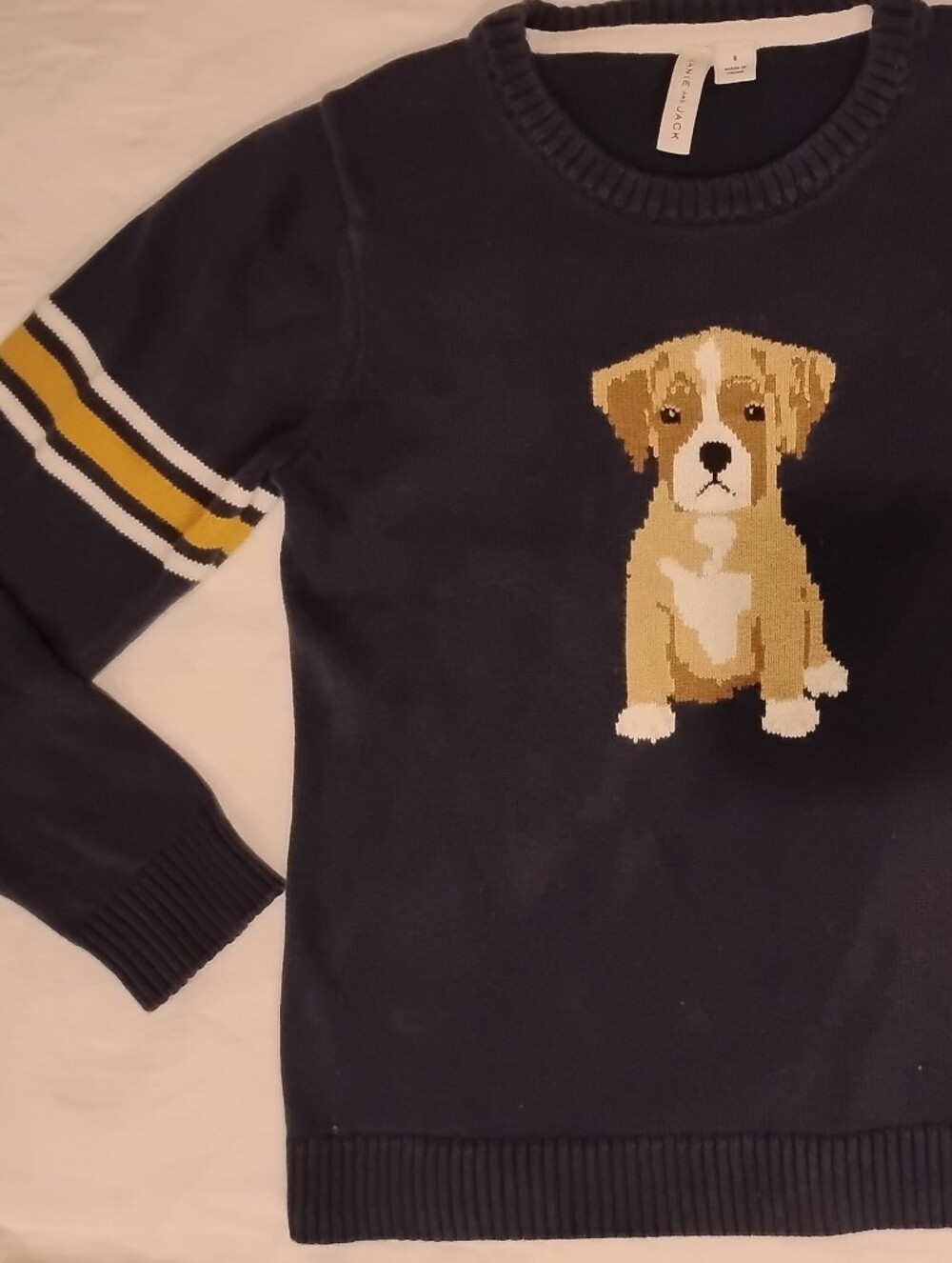 Janie Jack Dog Terrier Varsity Sweater Boy Kid 8 Navy Blue Prep School Intarsia